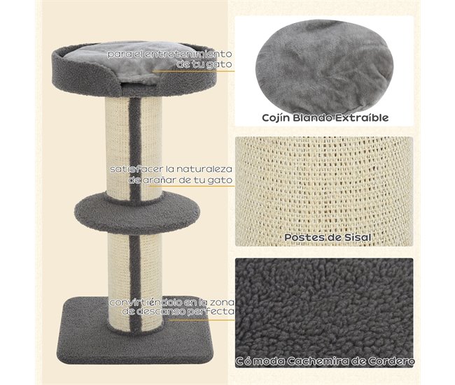 Arranhador para Gatos Aglomerado de Madeira, Poliéster e Sisal Cinza