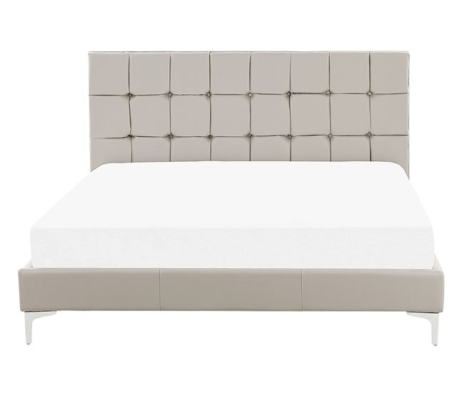 Beliani Cama com estrado Veludo AMBERT 148x212 Cinza