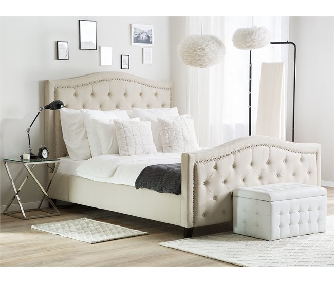 Beliani Cama com estrado Poliéster AUREL 174x216 Bege