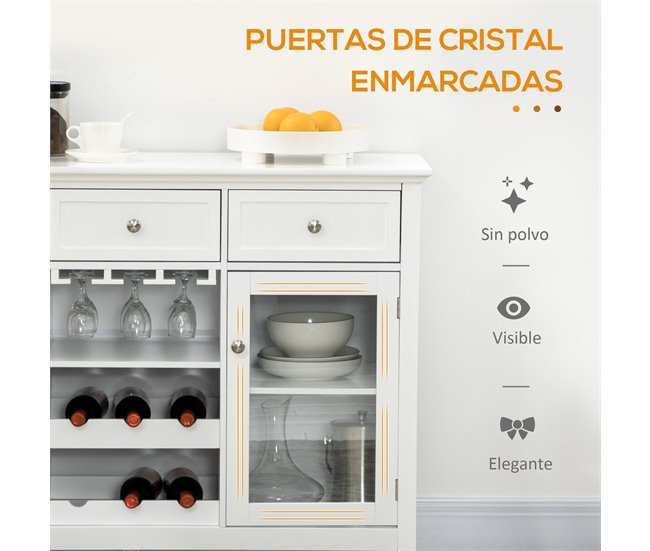 Aparador de Cozinha MDF, Madeira de Melamina e Vidro HOMCOM 120 Branco