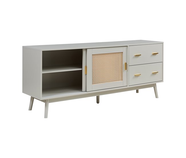 Armário de TV Susa 2 portas de correr de polyrattan [en.casa] 160 Bege