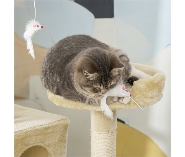 Arranhador para Gatos Aglomerado, Pelúcia e Corda de Sisal PawHut Bege