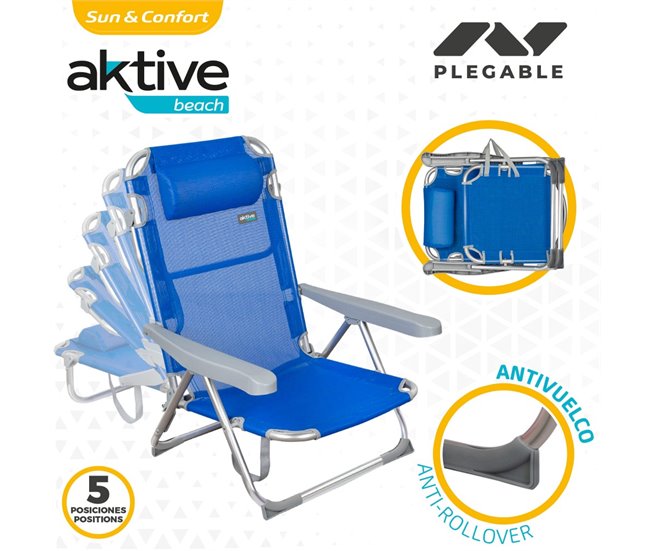 Cadeira de praia alta multiposições azul Aktive Azul