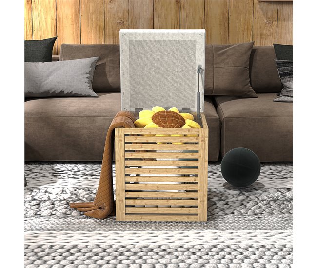 Banco com Arrumação Poliéster, Bambu e MDF HOMCOM, casa - quarto Castanho