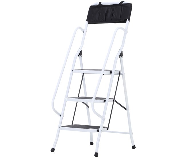Escada Dobrável Aço, PP, PVC e EVA HOMCOM Branco