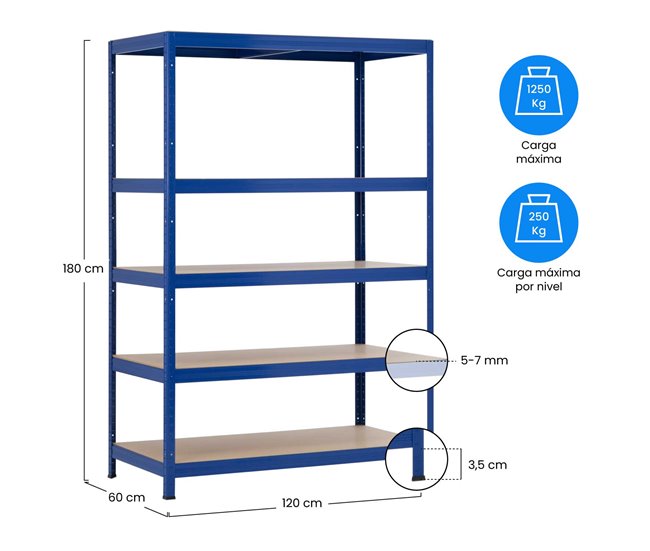 Pack 2 Prateleiras Modulares com 5 Prateleiras Ajustáveis ​​O91 Azul