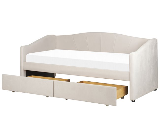 Beliani Cama com armazenamento Poliéster VITTEL 214x98 Bege