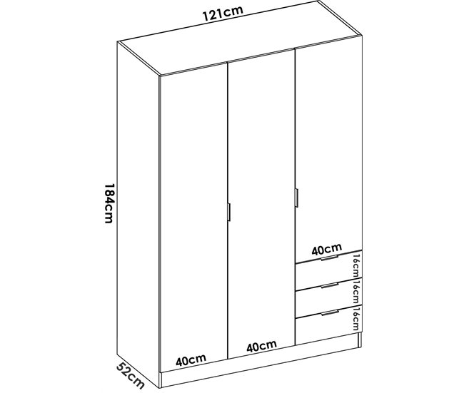 Armário de 3 portas com efeito madeira 121 Branco