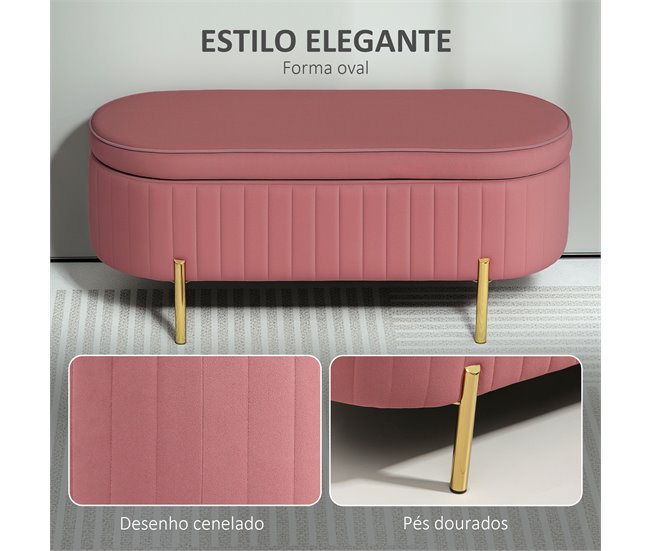 Banco Pé de Cama Poliéster HOMCOM, casa - quarto Rosa