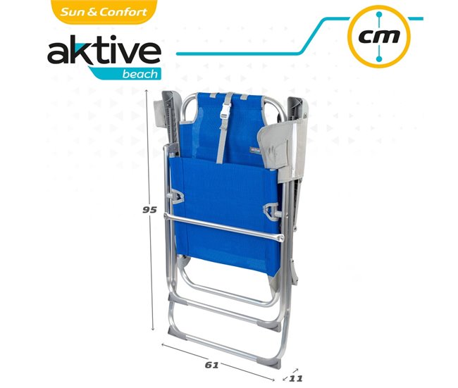 Cadeira de praia dobrável super resistente com almofada, saco e bolso 47x63x99 cm Aktive Azul