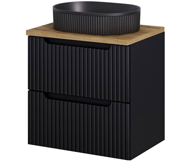 Móvel de casa de banho para lavatório Newport com 2 gavetas MDF 60 Preto/ Madeira