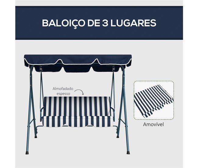 Baloiço de Jardim aço tecido de poliéster Azul