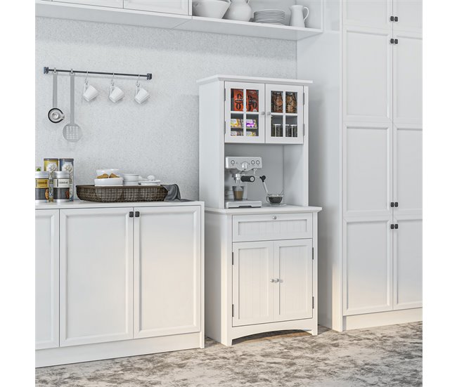 Armário de cozinha MDF, vidro temperado HOMCOM, casa - cozinha 68 Branco