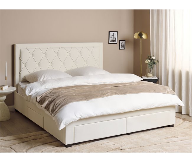 Beliani Cama com armazenamento Veludo LIEVIN 185x217 Creme