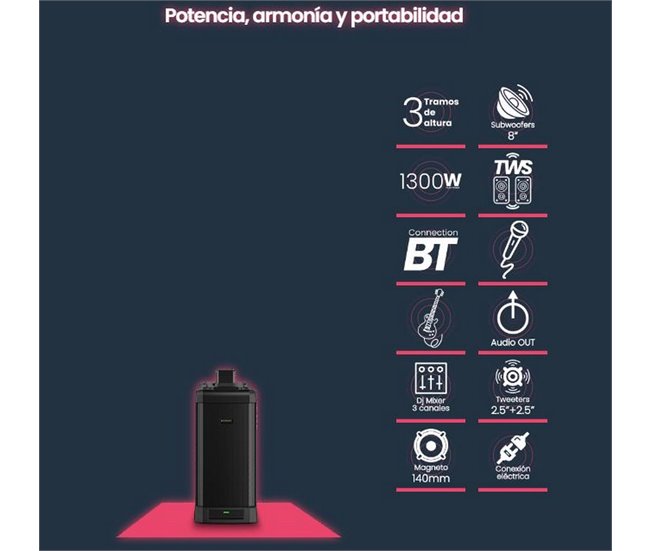 Altifalante portátil INFINITON SBV08H13, 1300 W, sistema de altifalantes, subwoofers Preto