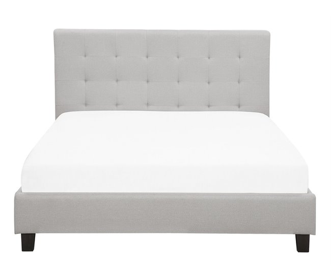 Beliani Cama com estrado Poliéster ROCHELLE 147x218 Cinza Claro