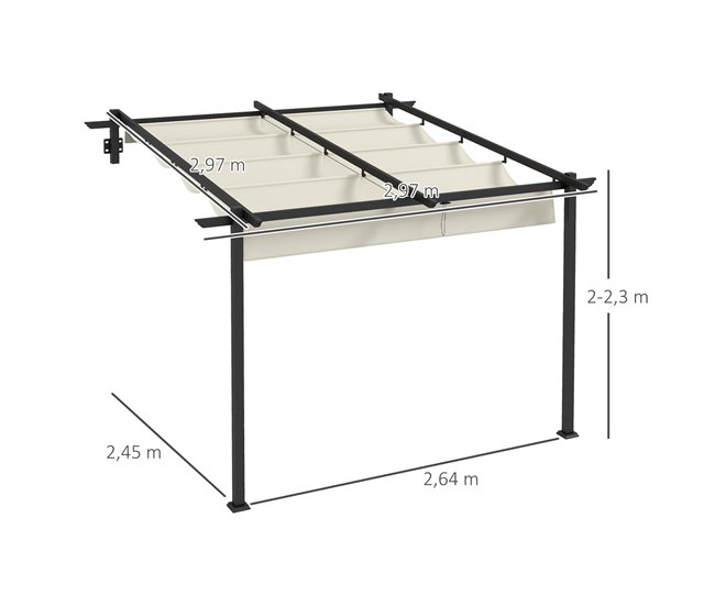 Pérgola de Parede Aço e Poliéster Outsunny 297x297 Cru