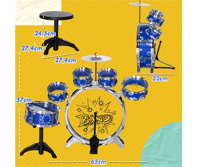 Bateria para Crianças ABS e Aço AIYAPLAY Azul