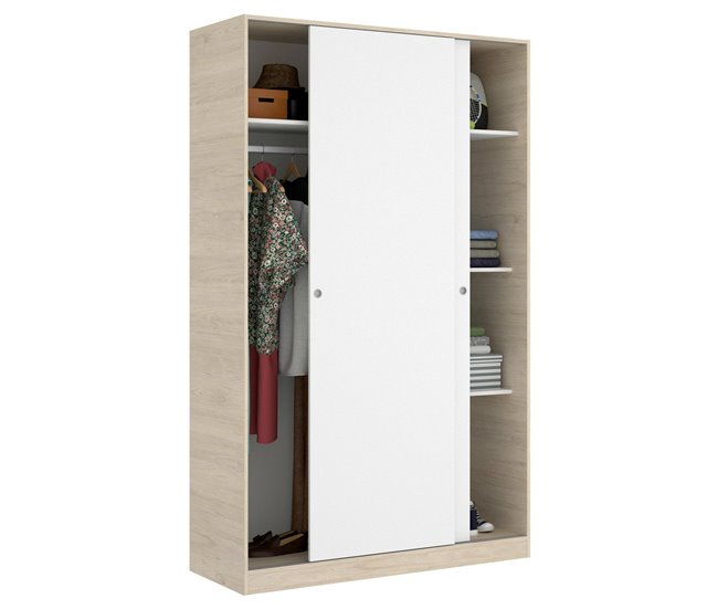 Armário 2 portas com efeito madeira 120 Branco