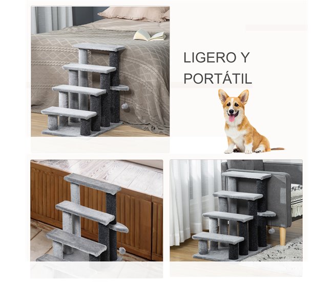 Escada para Gatos Aglomerado de Madeira, Poliéster e Feltro Cinza