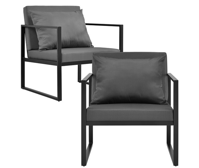 [casa.pro] Conjunto de mobiliário de jardim 2x cadeiras de jardim Preto