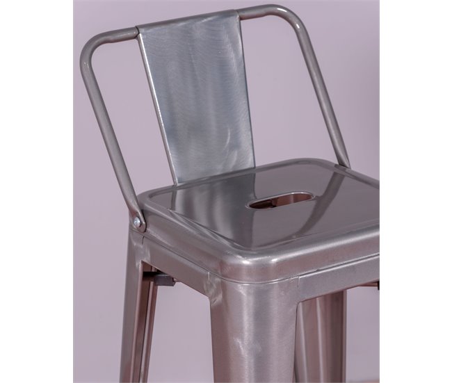 Banqueta industrial de metal com encosto baixo  - Bistro AlumÍnio