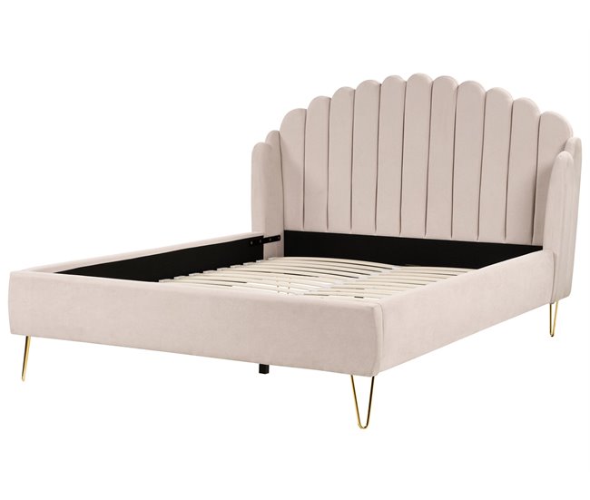 Beliani Cama com estrado Poliéster AMBILLOU 177x214 Bege
