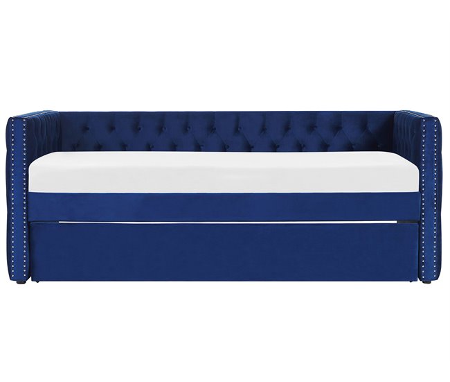 Beliani Cama com estrado Veludo GASSIN 100x231 Azul Marino