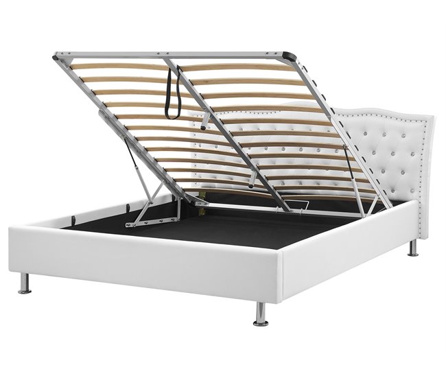 Beliani Cama com armazenamento Pele sintética METZ 189x215 Branco
