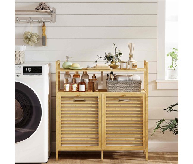 Armário para Roupa Suja Bambu e Poliéster HOMCOM Castanho