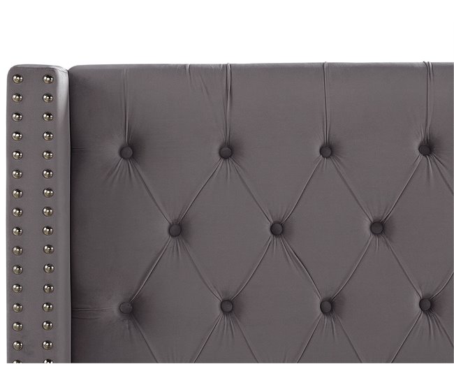 Beliani Cama Terciopelo LUBBON 209x215 Cinza