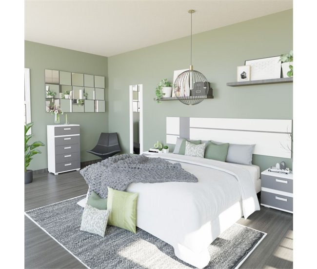 Cabeceira da cama com mesas de cabeceira Ataneq Air Branco/cinza