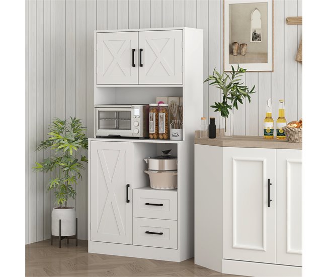 Armário de Cozinha Melamina de Madeira HOMCOM, casa - cozinha Branco