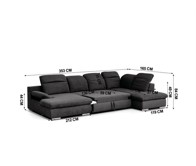 Sofá de canto ISONA com cama Antracite