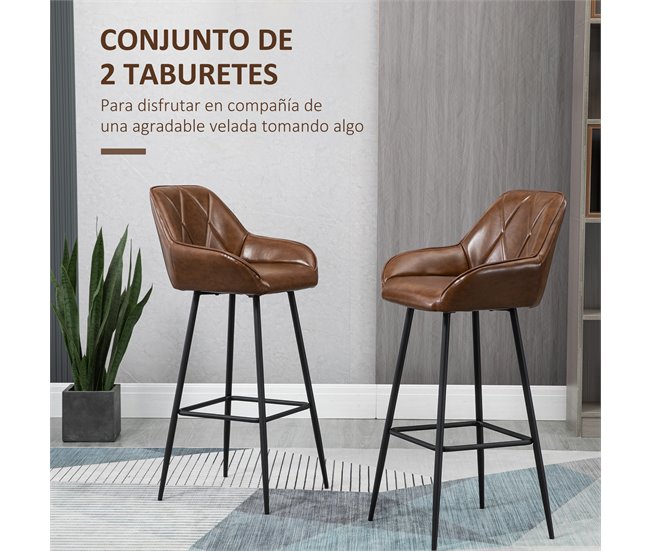 Bancos Altos PU, Espuma e Aço HOMCOM, casa - cadeiras Castanho