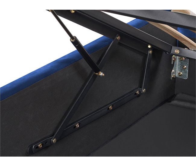 Beliani Cama com armazenamento Veludo ROCHEFORT 150x214 Azul Marino