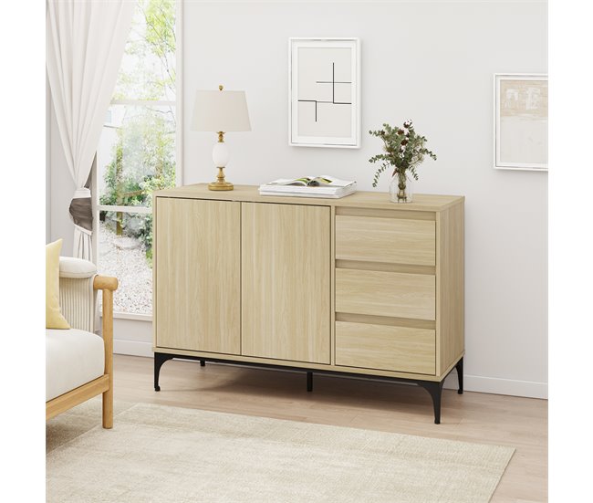 Aparador Kistiandi com 3 gavetas [en.casa] 120 Carvalho