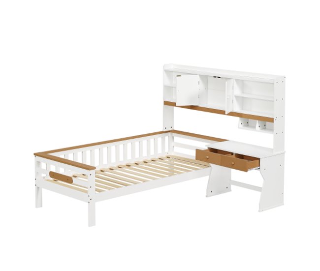 Cama infantil, secretária, gavetas
