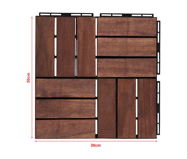 Conjunto de 10 ladrilhos Alliste click 12 ripas acácia/plástico Castanho