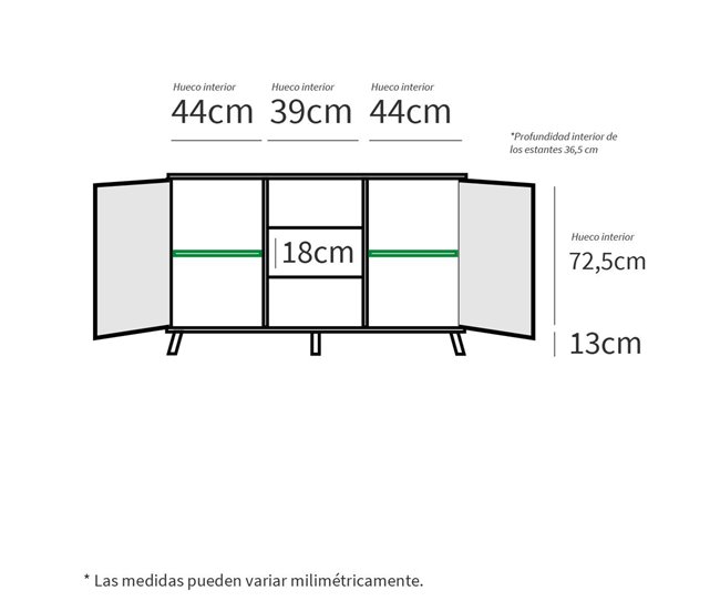 Aparador Oslo com 3 gavetas e 2 portas de abertura por pressão Madeira Clara