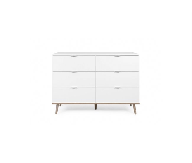 Cómoda dulpa com 3+3 gavetas NORDIC Branco/ Madeira