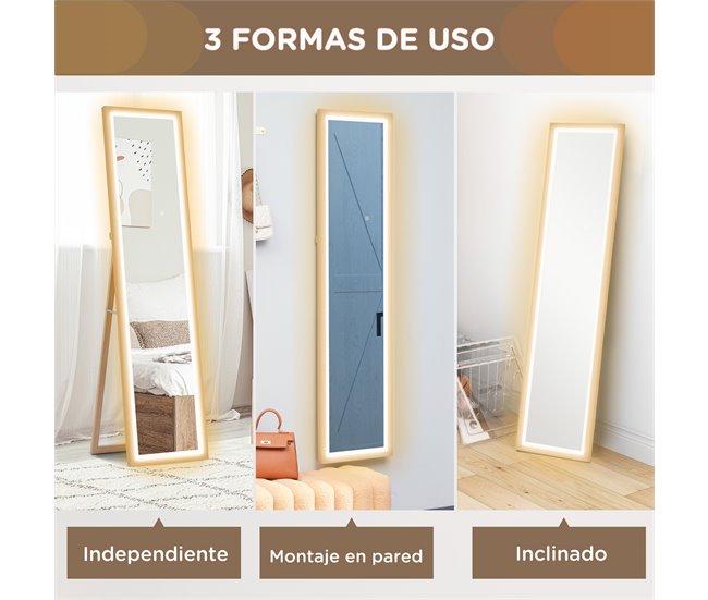 Espelho de Pé Vidro temperado e MDF HOMCOM, casa - decoração Castanho