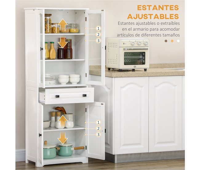 Armário de Cozinha Melamina de madeira, MDF e vidro temperado Branco