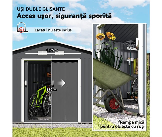 Abrigo de Jardim Aço Galvanizado e PP Outsunny Cinza