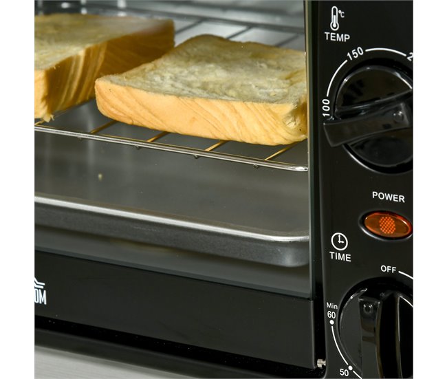 Mini Forno Elétrico Metal, Aço Inoxidável e Vidro Temperado Preto