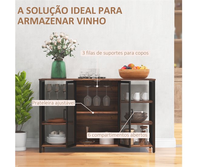 Aparador de Cozinha aço, melamina de madeira Castanho