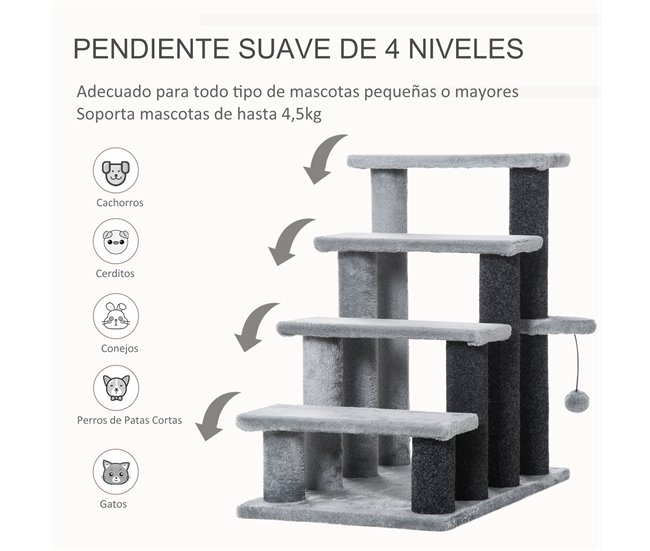 Escada para Gatos Aglomerado de Madeira, Poliéster e Feltro Cinza