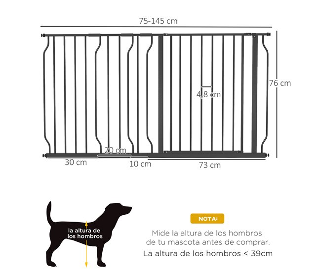 Barreira de Segurança Cães Aço e ABS PawHut Preto