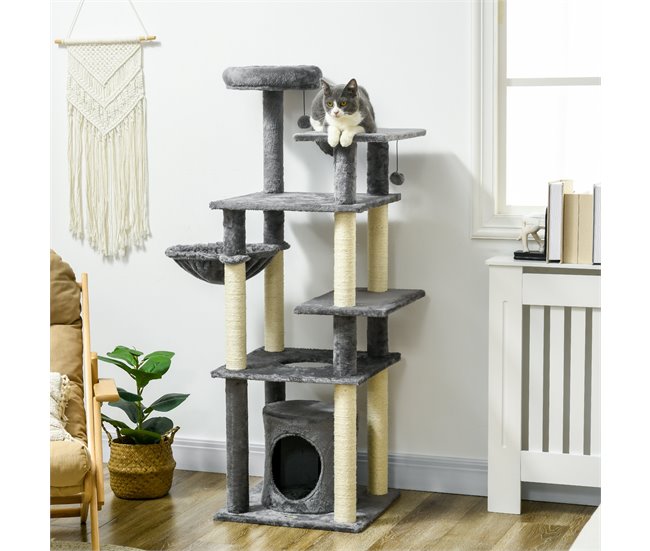 Arranhador para Gatos Aglomerado de Madeira, poliéster e Sisal Cinza