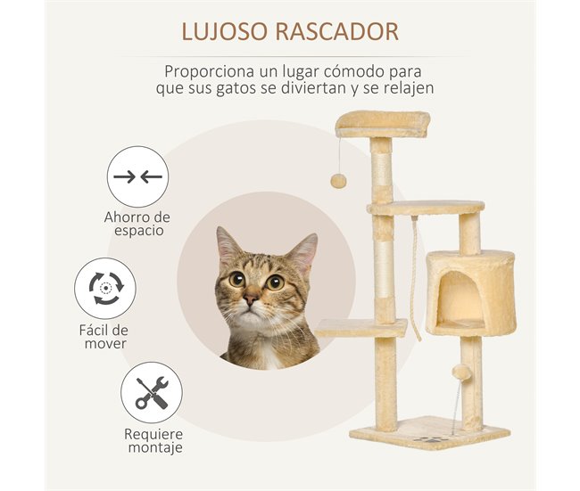 Arranhador para Gatos Aglomerado, Pelúcia e Sisal PawHut Bege
